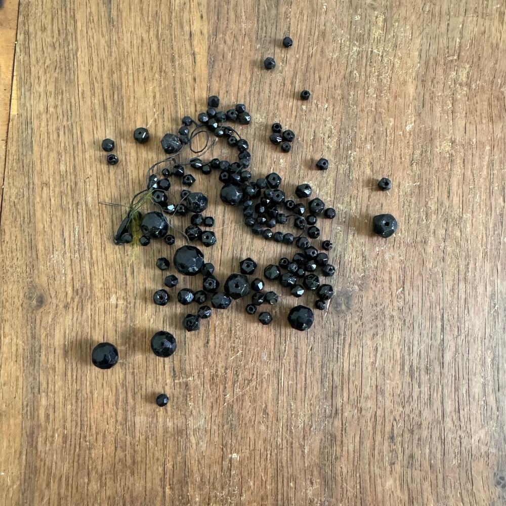 BUNDLE LOT Antique Vintage‎ GLASS black faceted beads Various Sizes